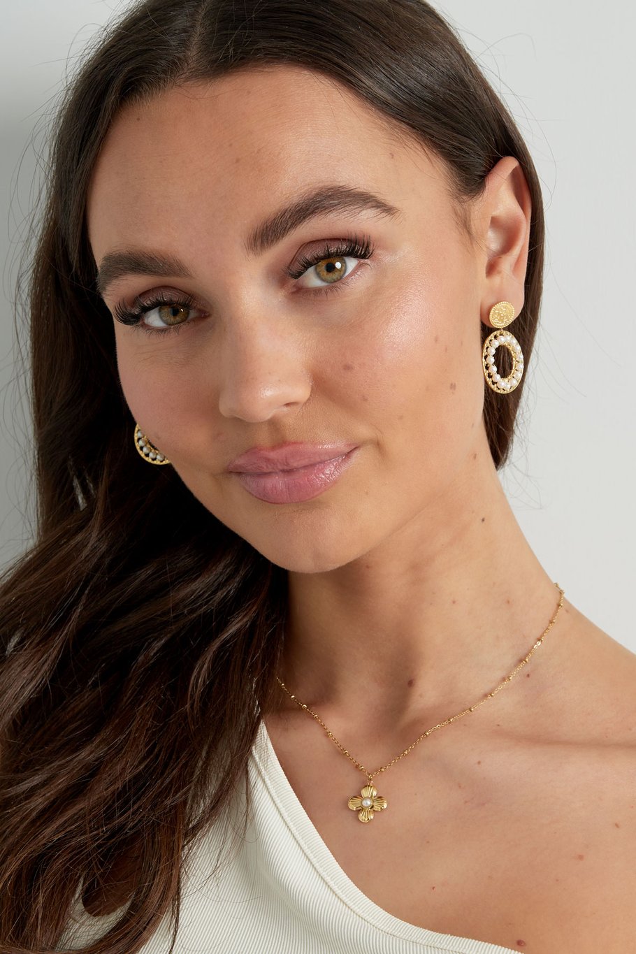 Collana a fiori con perla - Colore oro Immagine4